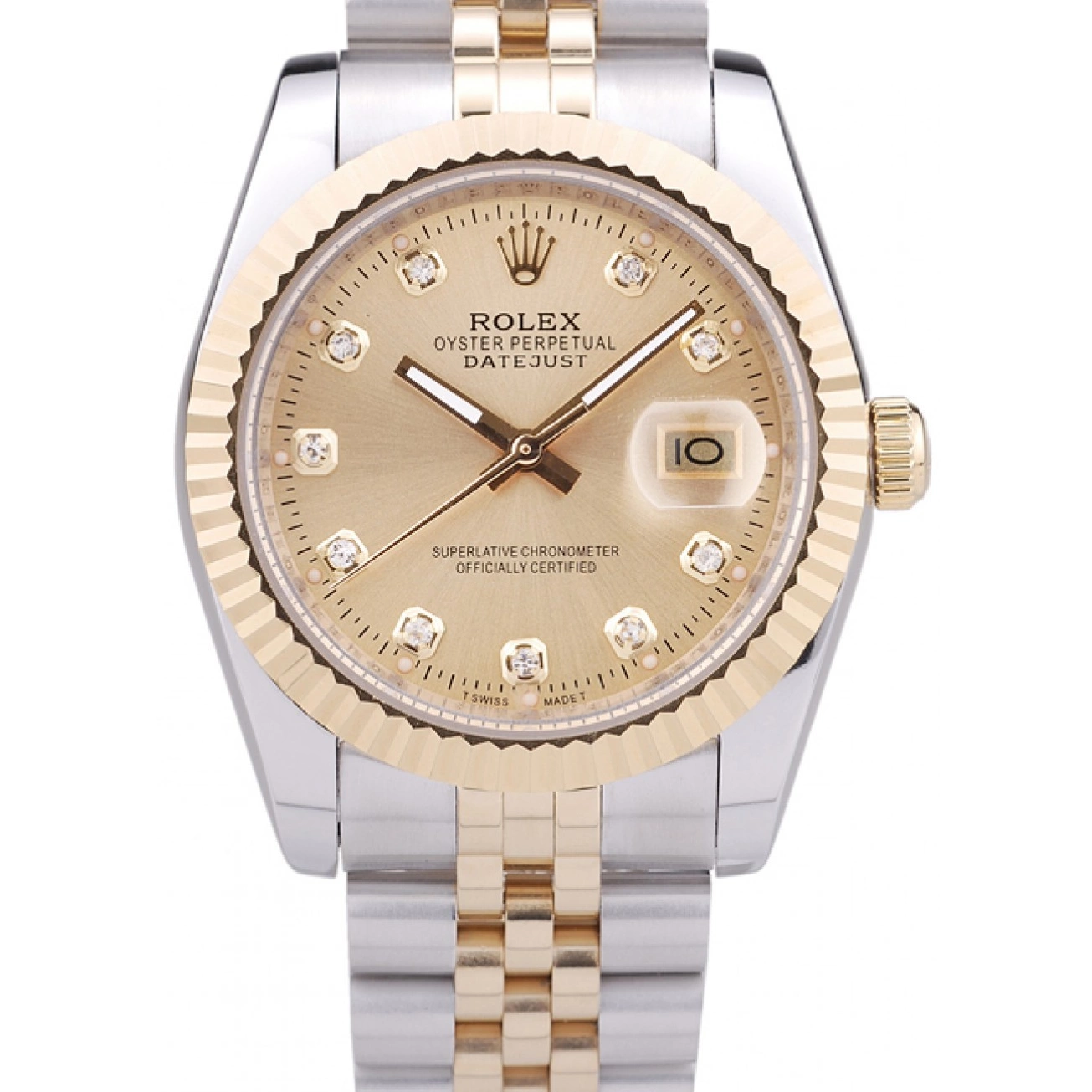 Best AAA Replica Sites Ribbed Diamonds Bezel Rolex 7452 Datejust Dial Gold 0611